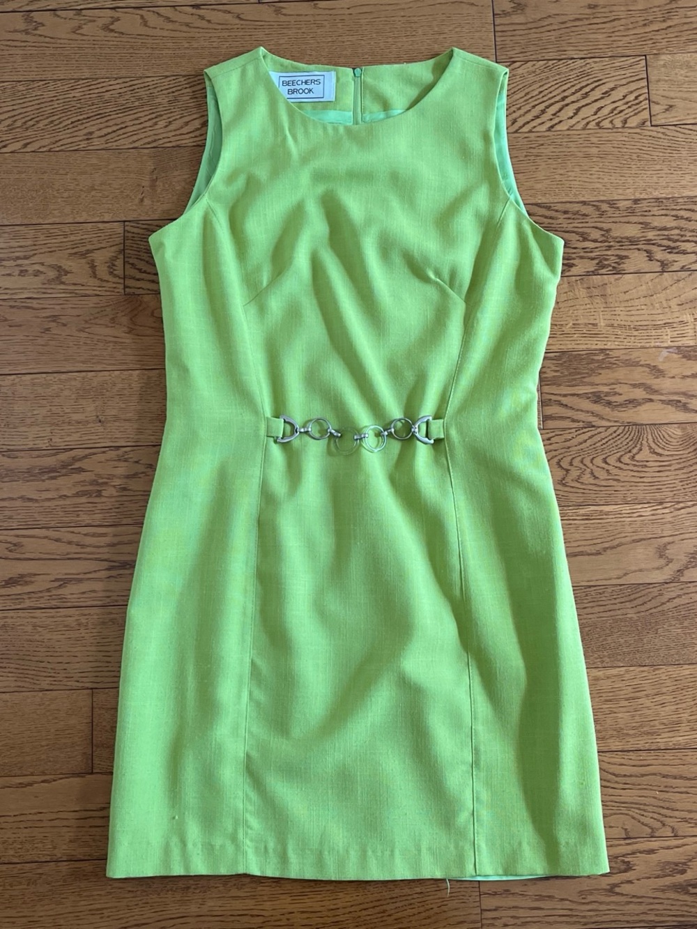 Lime Green Sleeveless Sheath Dress with Chain Detail